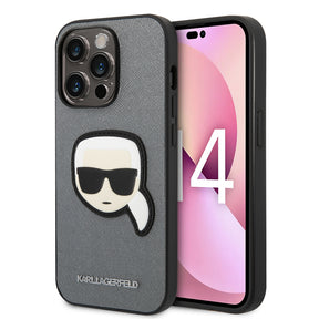Husa de protectie Karl Lagerfeld Saffiano (KLHCP14XSAPKHG) compatibil cu iPhone 14 Pro Max, Argintiu Karl`S Head