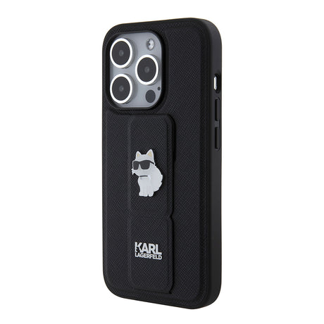 Husa de protectie Karl Lagerfeld Saffiano Gripstand (KLHCP15LGSACHPK) compatibil cu iPhone 15 Pro, Choupette Pins