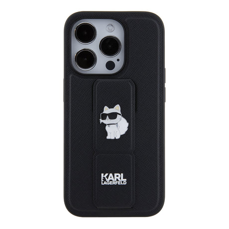 Husa de protectie Karl Lagerfeld Saffiano Gripstand (KLHCP15LGSACHPK) compatibil cu iPhone 15 Pro, Choupette Pins