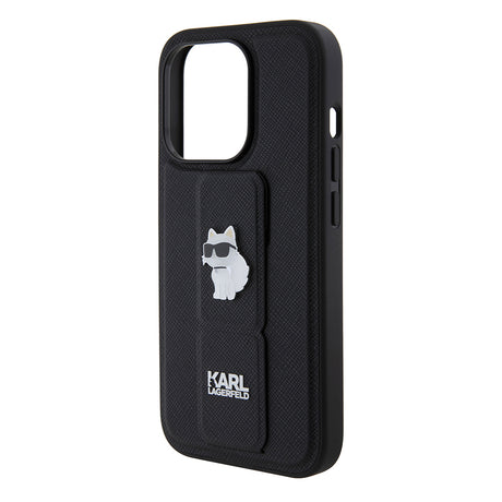 Husa de protectie Karl Lagerfeld Saffiano Gripstand (KLHCP15LGSACHPK) compatibil cu iPhone 15 Pro, Choupette Pins