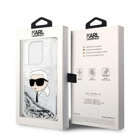 Husa de protectie Karl Lagerfeld Hardcase Glitter (KLHCP14XLNKHCH) compatibil cu iPhone 14 Pro Max, Argintiu Karl Head