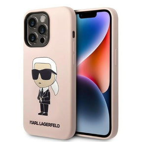 Husa de protectie Karl Lagerfeld Silicone (KLHCP14XSNIKBCP) compatibil cu iPhone 14 Pro Max, Roz Ikonik