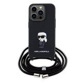 Husa de protectie Karl Lagerfeld Saffiano Crossbody (KLHCP15LSASKNPSK) compatibil cu iPhone 15 Pro, Monogram Metal Pin Karl