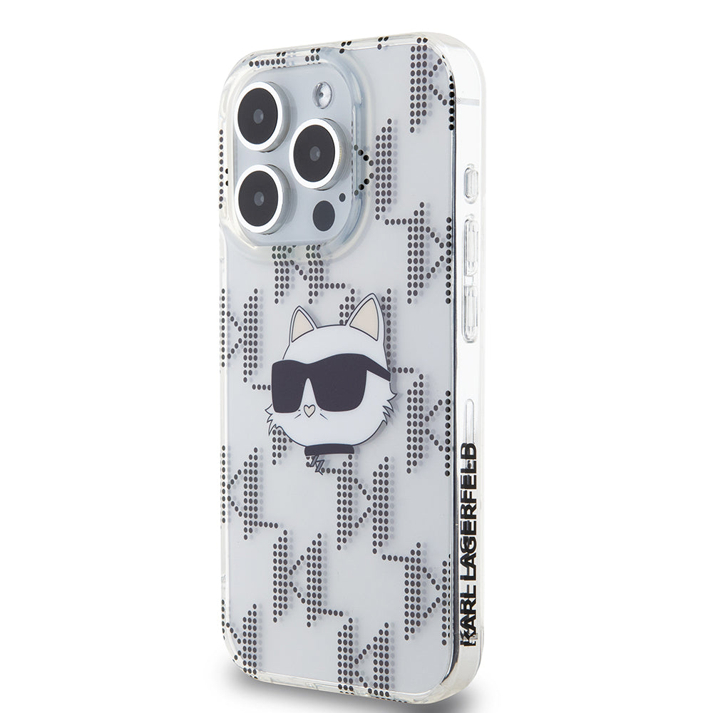 Husa de protectie Karl Lagerfeld IML Luxury (KLHCP15LHKLPCHT) compatibil cu iPhone 15 Pro, Transparent Choupette Head&Monogram