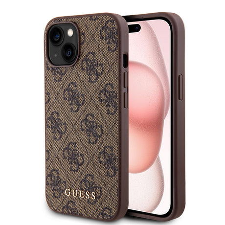 Husa de protectie Guess Hardcase 4G Metal Gold Logo (GUHCP15MG4GFBR) compatibil cu iPhone 15 Plus, Maro