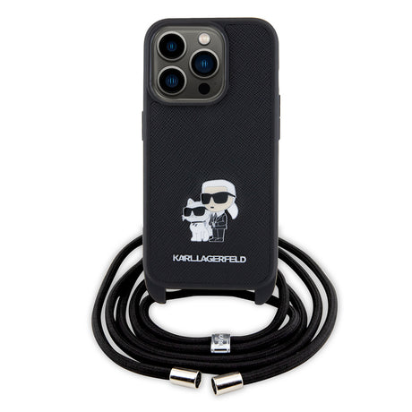 Husa de protectie Karl Lagerfeld Saffiano Crossbody (KLHCP15LSAKCPSK) compatibil cu iPhone 15 Pro, Metal Pin Karl&Choupette