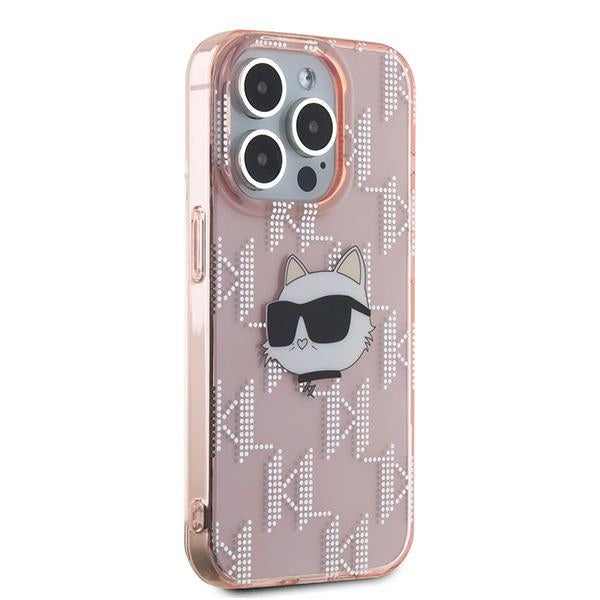 Husa de protectie Karl Lagerfeld IML Luxury (KLHCP15LHKLPCHP) compatibil cu iPhone 15 Pro, Roz Choupette Head&Monogram