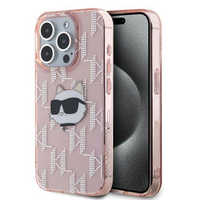 Husa de protectie Karl Lagerfeld IML Luxury (KLHCP15LHKLPCHP) compatibil cu iPhone 15 Pro, Roz Choupette Head&Monogram
