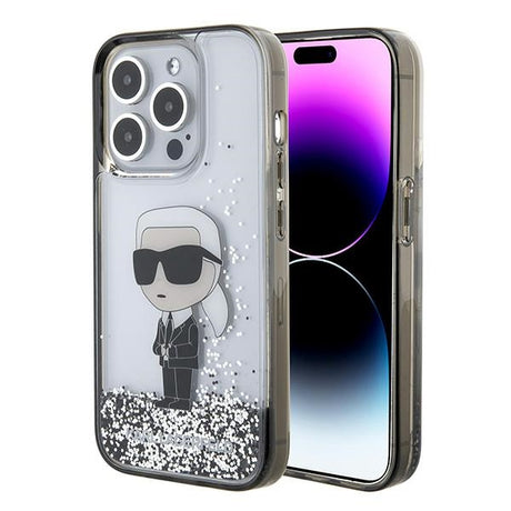 Husa de protectie Karl Lagerfeld Hardcase Liquid Glitter (KLHCP15LLKKNSK) compatibil cu iPhone 15 Pro, Transparent Ikonik