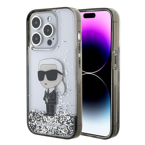 Husa de protectie Karl Lagerfeld Hardcase Liquid Glitter (KLHCP15LLKKNSK) compatibil cu iPhone 15 Pro, Transparent Ikonik