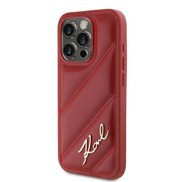 Husa de protectie Karl Lagerfeld Diagonal Quilted Script (KLHCP15LPQDSMGR) compatibil cu iPhone 15 Pro, Rosu