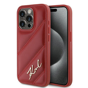Husa de protectie Karl Lagerfeld Diagonal Quilted Script (KLHCP15LPQDSMGR) compatibil cu iPhone 15 Pro, Rosu