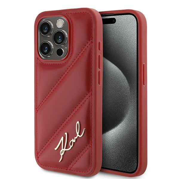 Husa de protectie Karl Lagerfeld Diagonal Quilted Script (KLHCP15LPQDSMGR) compatibil cu iPhone 15 Pro, Rosu