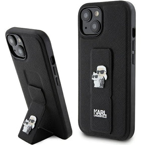 Husa de protectie Karl Lagerfeld Saffiano Gripstand (KLHCP15MGSAKCPK) compatibil cu iPhone 15 Plus, Karl&Choupette Pins