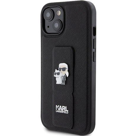 Husa de protectie Karl Lagerfeld Saffiano Gripstand (KLHCP15MGSAKCPK) compatibil cu iPhone 15 Plus, Karl&Choupette Pins