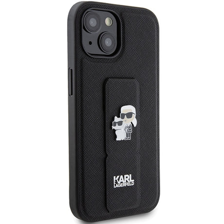 Husa de protectie Karl Lagerfeld Saffiano Gripstand (KLHCP15MGSAKCPK) compatibil cu iPhone 15 Plus, Karl&Choupette Pins