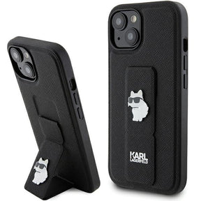Husa de protectie Karl Lagerfeld Saffiano Gripstand (KLHCP15SGSACHPK) compatibil cu iPhone 15, Choupette