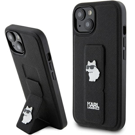 Husa de protectie Karl Lagerfeld Saffiano Gripstand (KLHCP15SGSACHPK) compatibil cu iPhone 15, Choupette