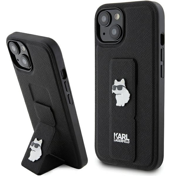 Husa de protectie Karl Lagerfeld Saffiano Gripstand (KLHCP15SGSACHPK) compatibil cu iPhone 15, Choupette