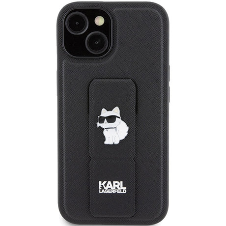 Husa de protectie Karl Lagerfeld Saffiano Gripstand (KLHCP15SGSACHPK) compatibil cu iPhone 15, Choupette