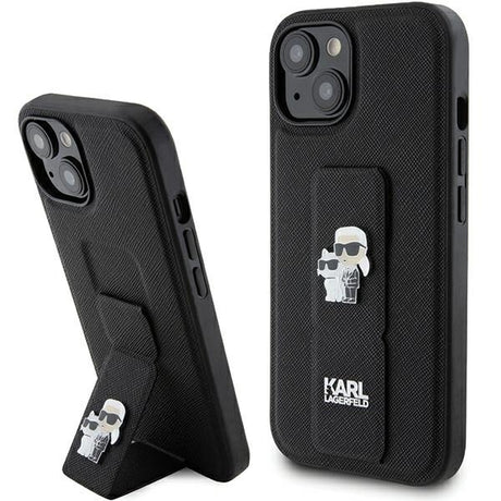 Husa de protectie Karl Lagerfeld Saffiano Gripstand (KLHCP15SGSAKCPK) compatibil cu iPhone 15, Karl&Choupette