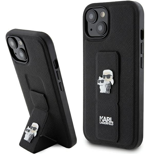 Husa de protectie Karl Lagerfeld Saffiano Gripstand (KLHCP15SGSAKCPK) compatibil cu iPhone 15, Karl&Choupette
