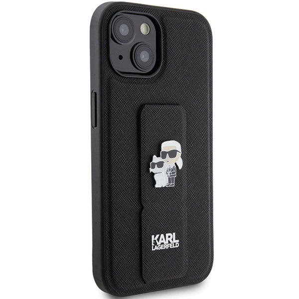 Husa de protectie Karl Lagerfeld Saffiano Gripstand (KLHCP15SGSAKCPK) compatibil cu iPhone 15, Karl&Choupette
