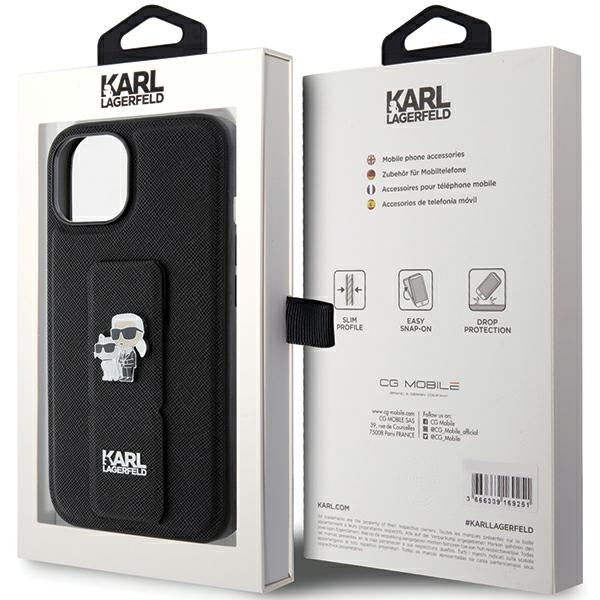 Husa de protectie Karl Lagerfeld Saffiano Gripstand (KLHCP15SGSAKCPK) compatibil cu iPhone 15, Karl&Choupette
