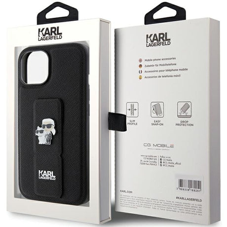 Husa de protectie Karl Lagerfeld Saffiano Gripstand (KLHCP15SGSAKCPK) compatibil cu iPhone 15, Karl&Choupette