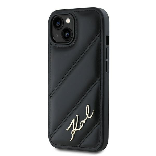 Karl Lagerfeld Diagonal Quilted Script fekete tok iPhone 15 készülékhez