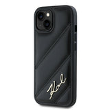 Karl Lagerfeld Diagonal Quilted Script fekete tok iPhone 15 készülékhez