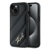 Karl Lagerfeld Diagonal Quilted Script fekete tok iPhone 15 készülékhez