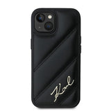 Karl Lagerfeld Diagonal Quilted Script fekete tok iPhone 15 készülékhez