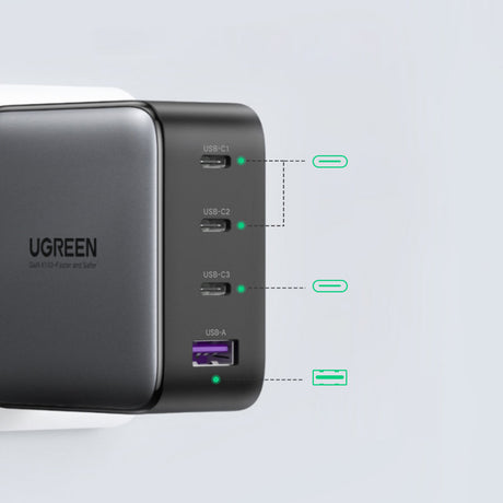 Incarcator Ugreen (40747), 3x Type-C + USB, 100W, GaN, Negru