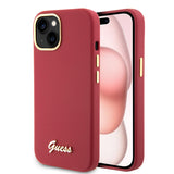 Husa de protectie Guess Silicone Script Metal Logo & Frame (GUHCP15SSMBSLM) compatibil cu iPhone 15, Rosu