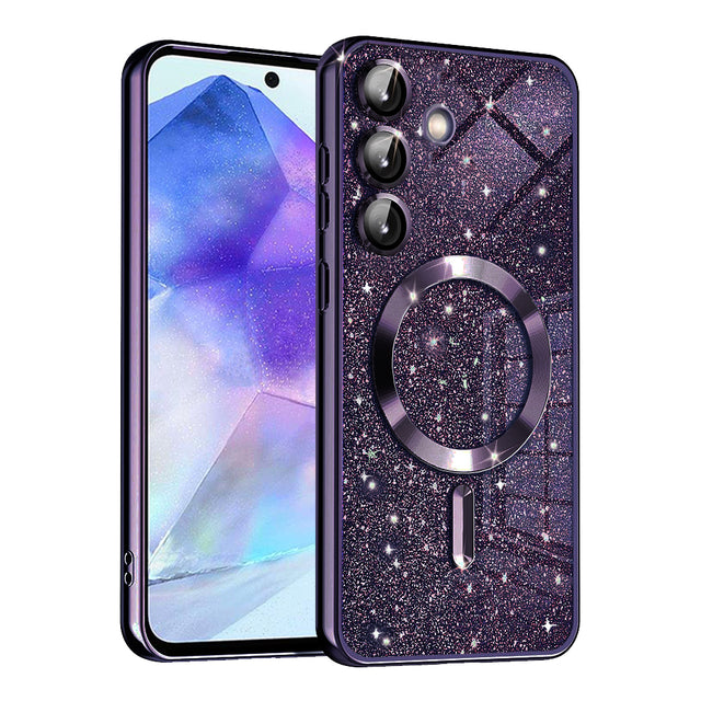 Husă Techsuit Luxury Glitter MagSafe pentru Samsung Galaxy A55 5G, mov închis