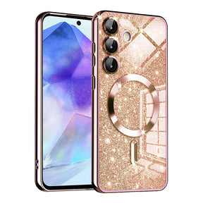 Husă de protecție Techsuit Luxury Glitter MagSafe pentru Samsung Galaxy A55 5G, roz auriu