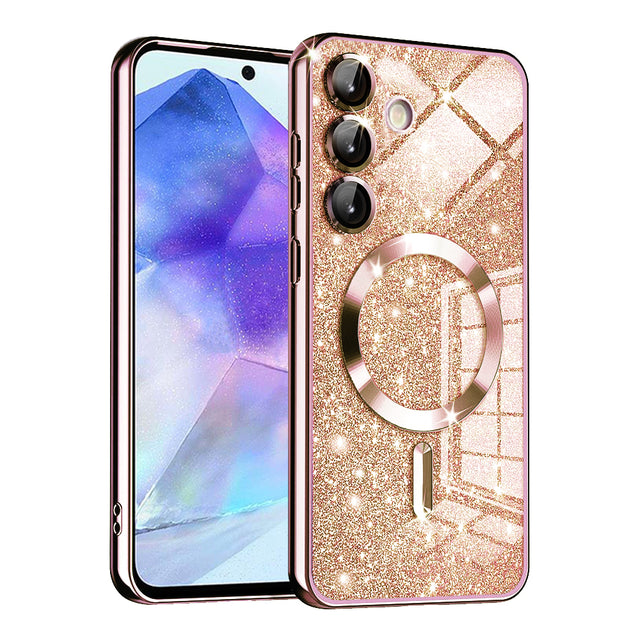 Husă de protecție Techsuit Luxury Glitter MagSafe pentru Samsung Galaxy A55 5G, roz auriu