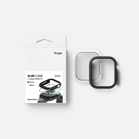 Accesoriu smartwatch Ringke Slim (set de 2) compatibil cu Apple Watch 10 46mm / Watch 11 46mm, Transparent / Matte Black
