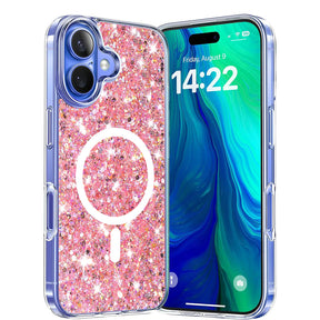 Husa de protectie Techsuit Sparkly Glitter MagSafe compatibil cu iPhone 16 Plus, Roz