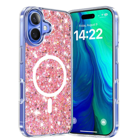 Husa de protectie Techsuit Sparkly Glitter MagSafe compatibil cu iPhone 16 Plus, Roz