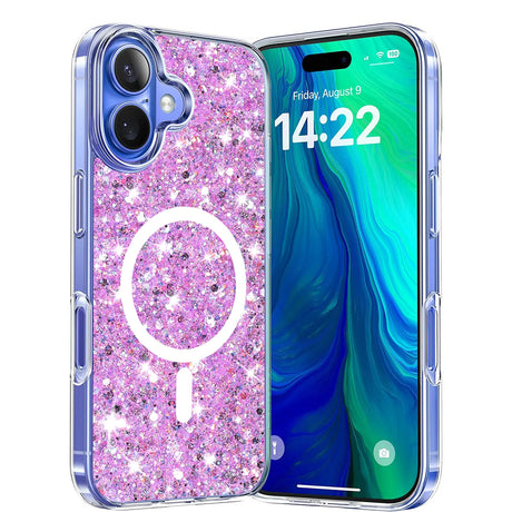 Husa de protectie Techsuit Sparkly Glitter MagSafe compatibil cu iPhone 16 Plus, Magenta
