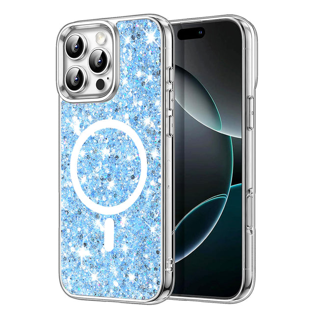 Husa de protectie Techsuit Sparkly Glitter MagSafe compatibil cu iPhone 16 Pro, Albastru
