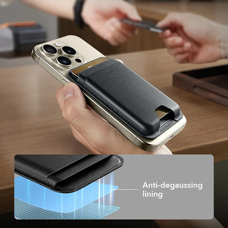 Suport ESR Premium Wallet Boost MagSafe (2K63803), Smart 4 Cards Storage, Made from Artificial Leather, Albastru Inchis