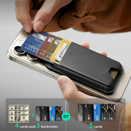 Suport ESR Premium Wallet Boost MagSafe (2K63803), Smart 4 Cards Storage, Made from Artificial Leather, Albastru Inchis