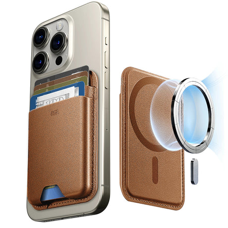 Suport ESR Premium Wallet Boost MagSafe (2K63802), Smart 4 Cards Storage, Made from Artificial Leather, Caramel Brown