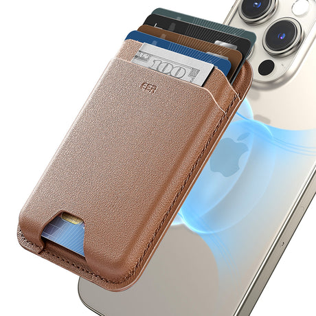 Suport ESR Premium Wallet Boost MagSafe (2K63802), Smart 4 Cards Storage, Made from Artificial Leather, Caramel Brown