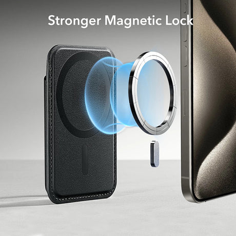 Suport ESR Premium Wallet Boost MagSafe (2K63801), Smart 4 Cards Storage, Made from Artificial Leather, Negru Profund
