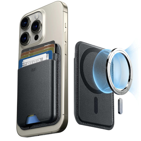 Suport ESR Premium Wallet Boost MagSafe (2K63801), Smart 4 Cards Storage, Made from Artificial Leather, Negru Profund