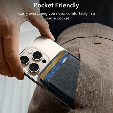Suport ESR Premium Wallet Boost MagSafe (2K63801), Smart 4 Cards Storage, Made from Artificial Leather, Negru Profund